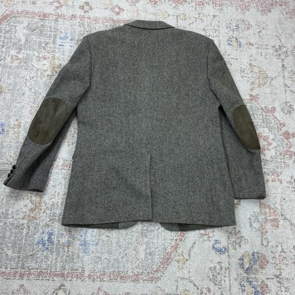90's Stafford Grey Herringbone Tweed Blazer Dark Academia Goblincore 44R - Picture 10 of 10